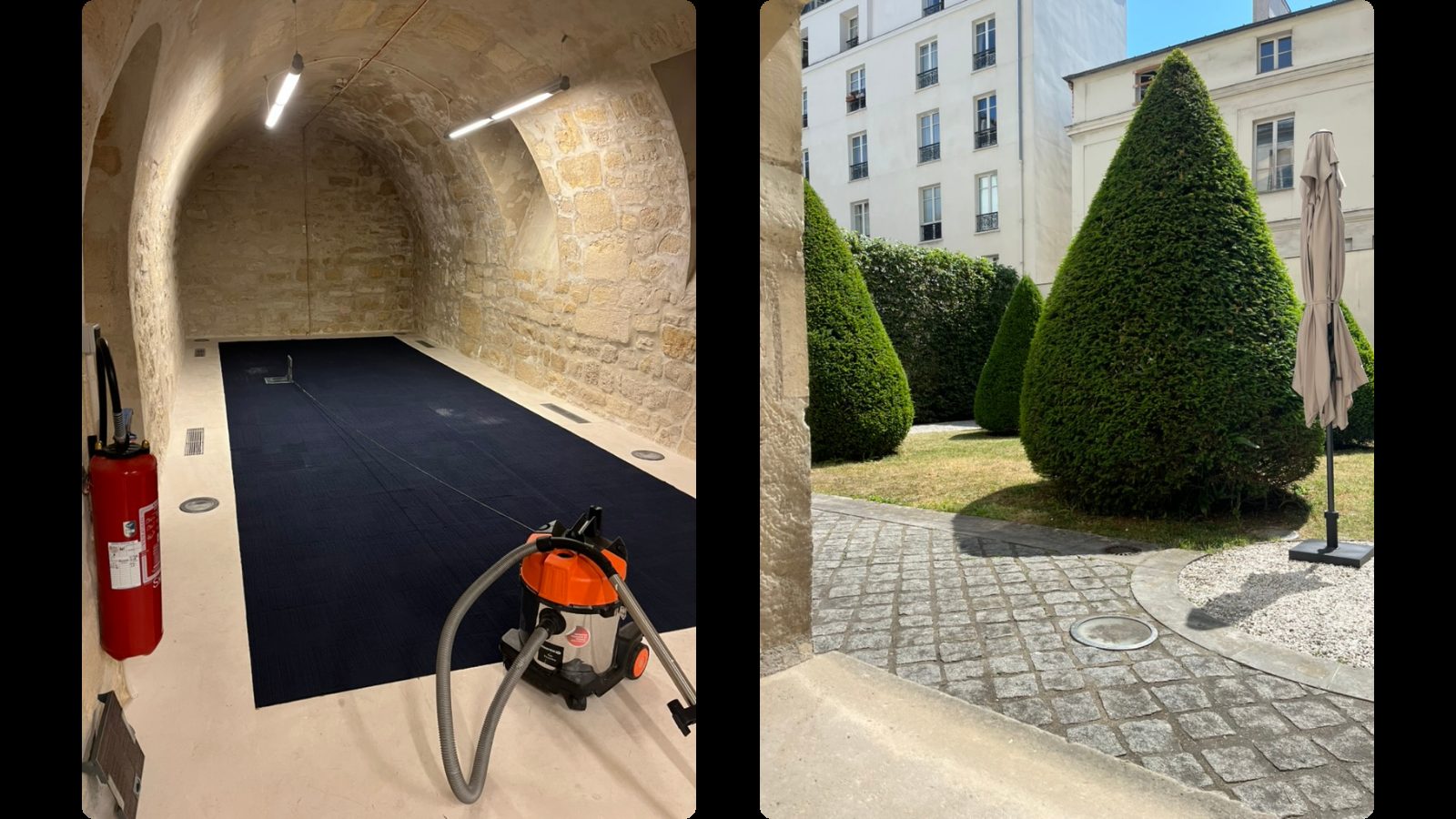 Préparation d'un espace de réception avant un événement d'entreprise