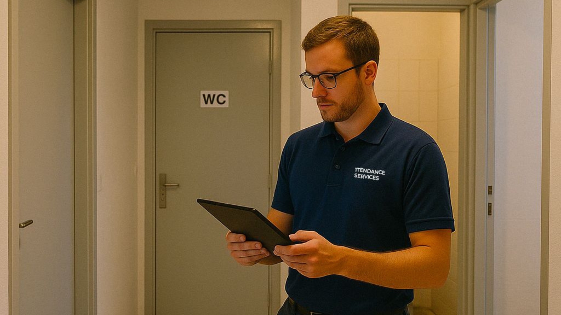 Technicien 1TENDANCE SERVICES en ronde technique avec sa tablette