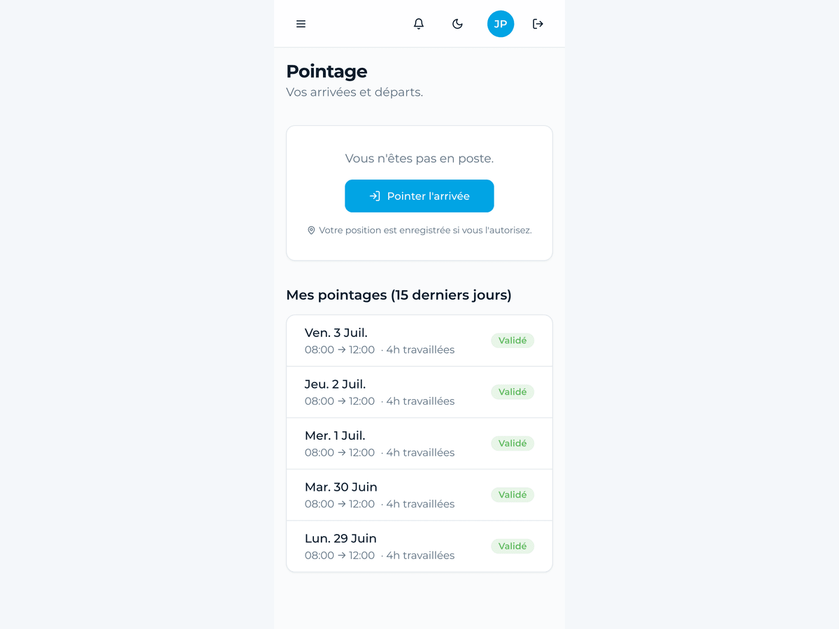 Le pointage depuis le téléphone, en arrivant sur site